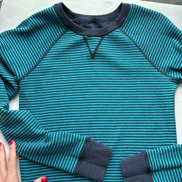 Lululemon Sz 4 Open Your Heart Long Sleeve Heathered Ink Classic Stripe Top Teal - Picture 1 of 14